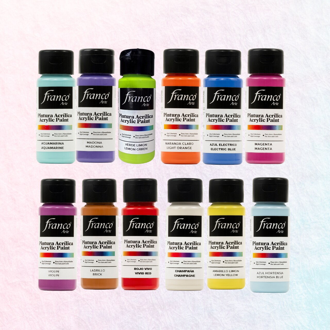 Franco Arte Premium Vibrant Acrylic Paint Set 12 Colors, 2 oz Bottles – Non-Toxic, Fast Dry for Canvas, Wood & DIY Crafts
